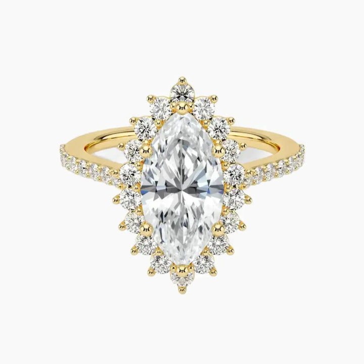 Soraya Pave Marquise Designer 2 Carat Lab Grown Diamond Engagement Ring in 18K Yellow Gold