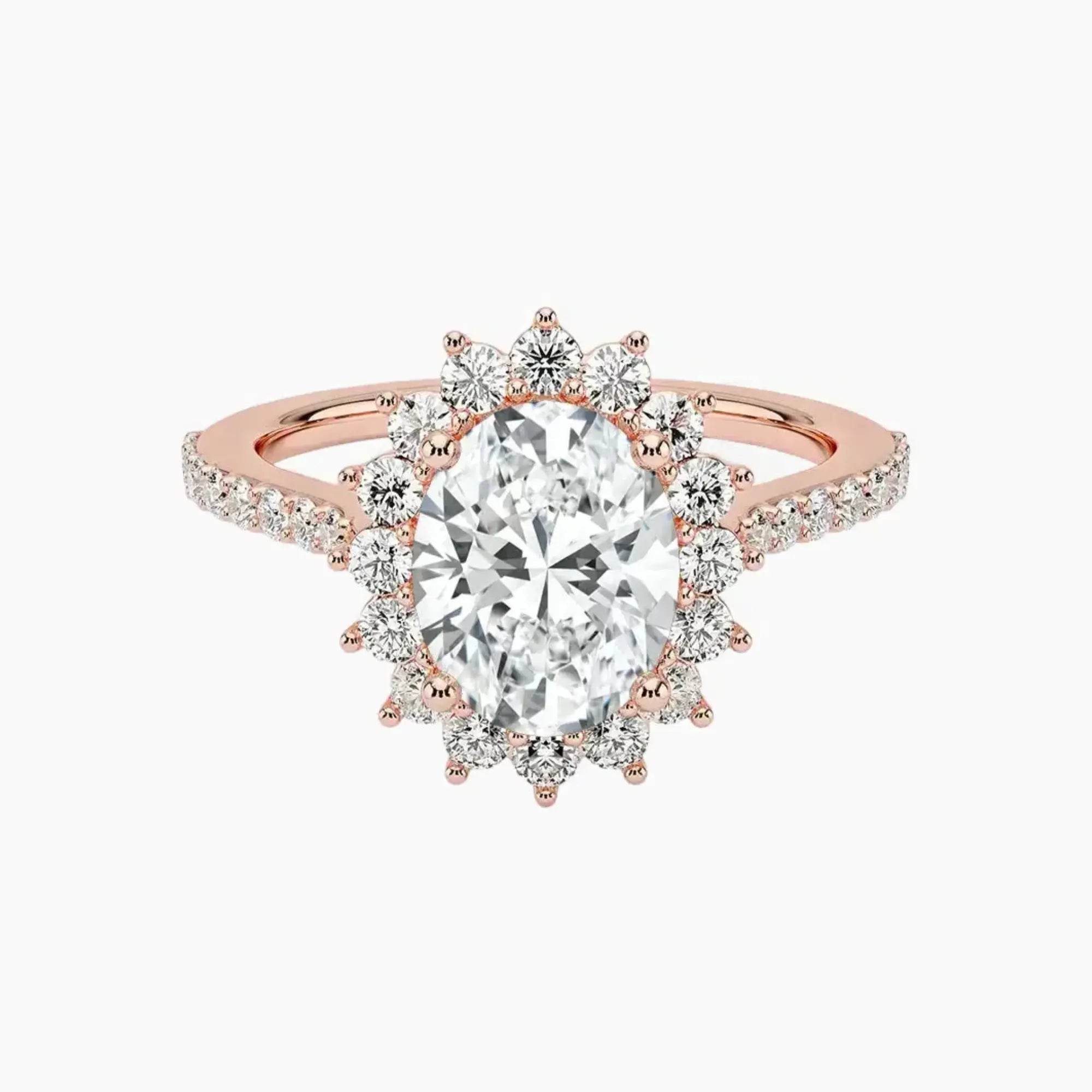 Soraya Pave Oval Designer 2 Carat Lab Grown Diamond Engagement Ring in 18K Rose Gold