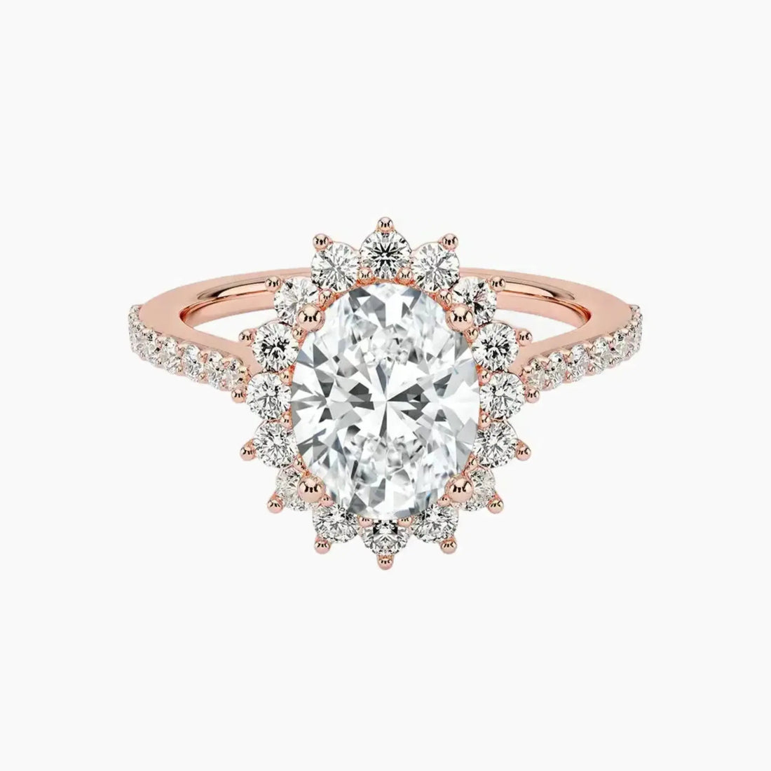 Soraya Pave Oval Designer 3 Carat Lab Grown Diamond Engagement Ring in 14K Rose Gold