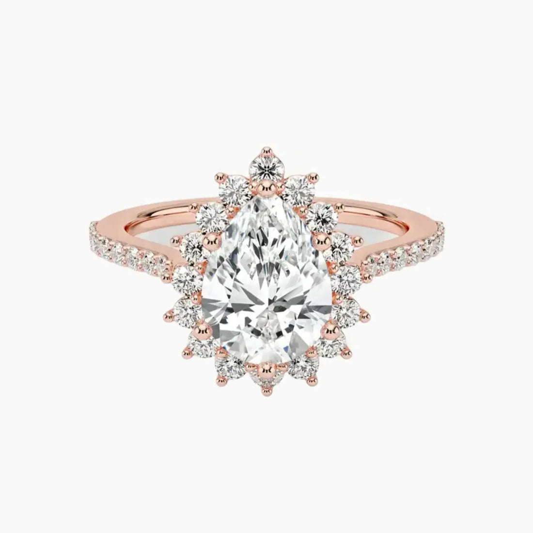 Soraya Pave Pear Designer 1 Carat Lab Grown Diamond Engagement Ring in 14K Rose Gold