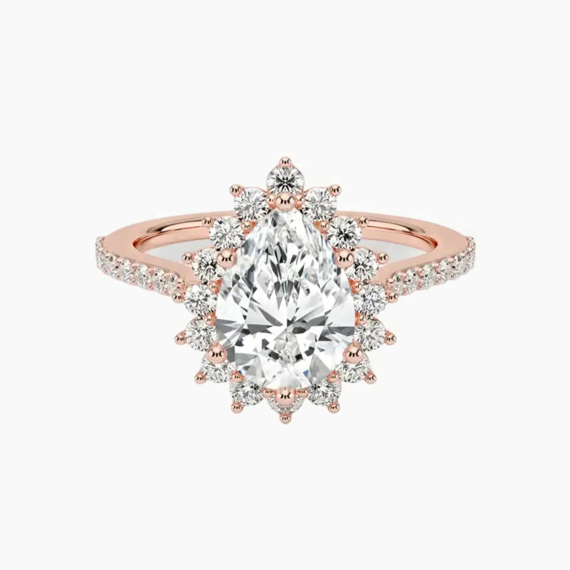 Soraya Pave Pear Designer 2.5 Carat Lab Grown Diamond Engagement Ring in 18K Rose Gold