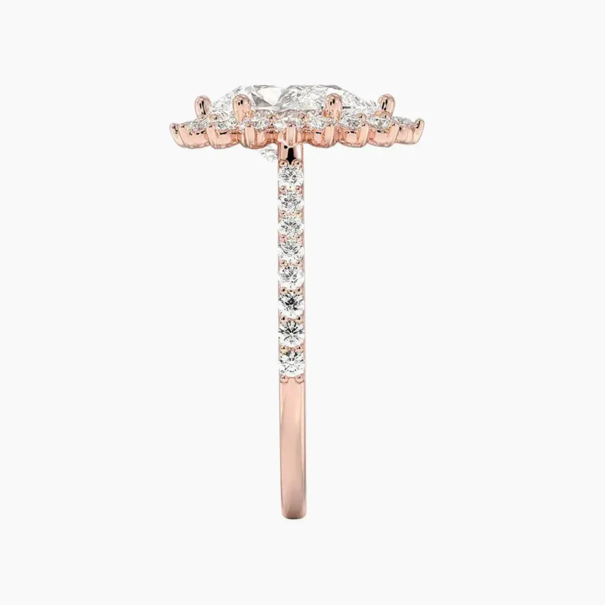 Soraya Pave Pear Designer 1 Carat Lab Grown Diamond Engagement Ring in 18K Rose Gold