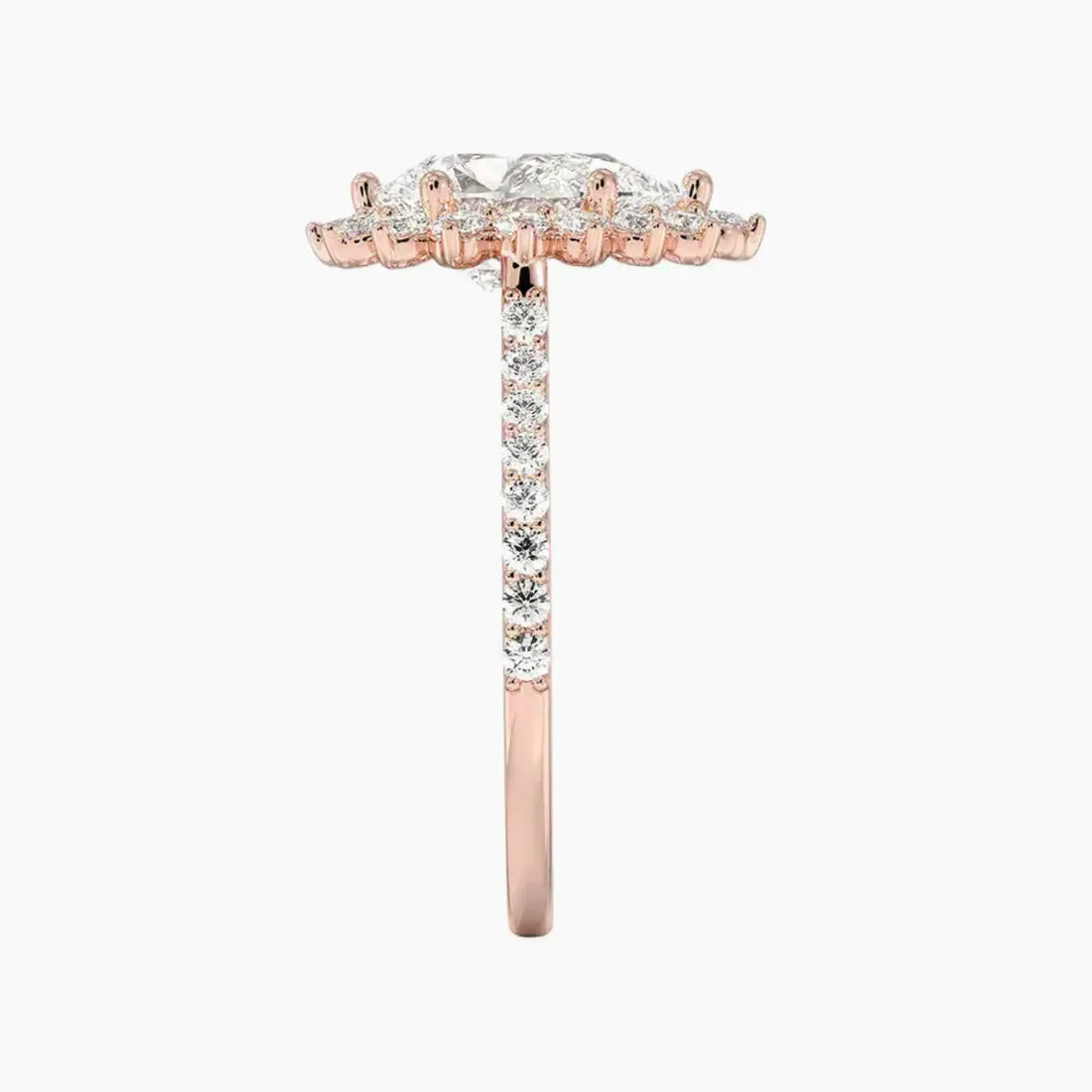 Soraya Pave Pear Designer 3 Carat Lab Grown Diamond Engagement Ring in 14K Rose Gold