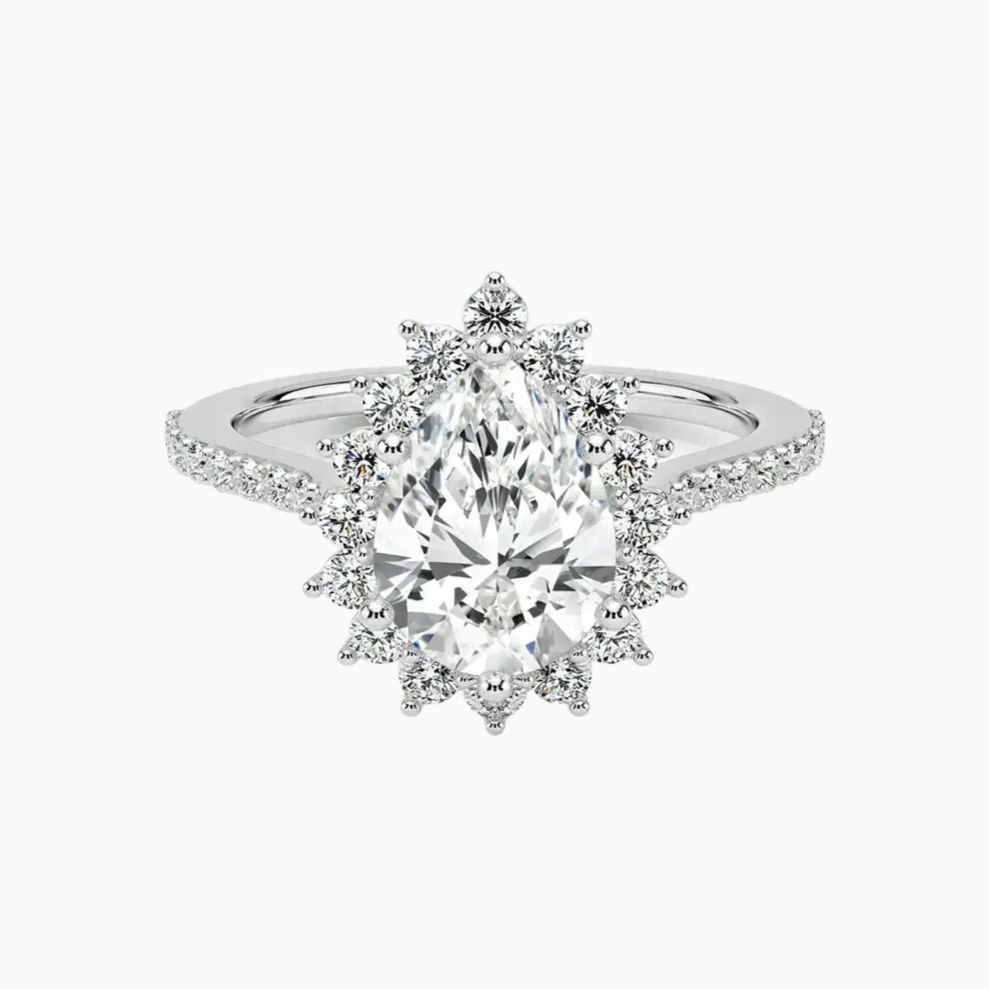 Soraya Pave Pear Designer 2 Carat Lab Grown Diamond Engagement Ring in 18K Yellow Gold