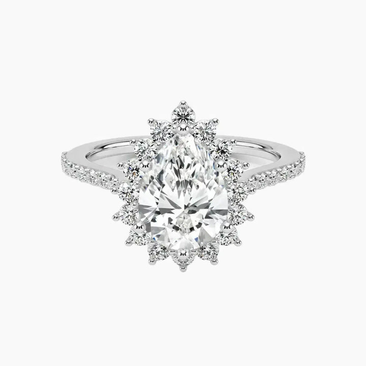 Soraya Pave Pear Designer 3 Carat Lab Grown Diamond Engagement Ring in 18K White Gold