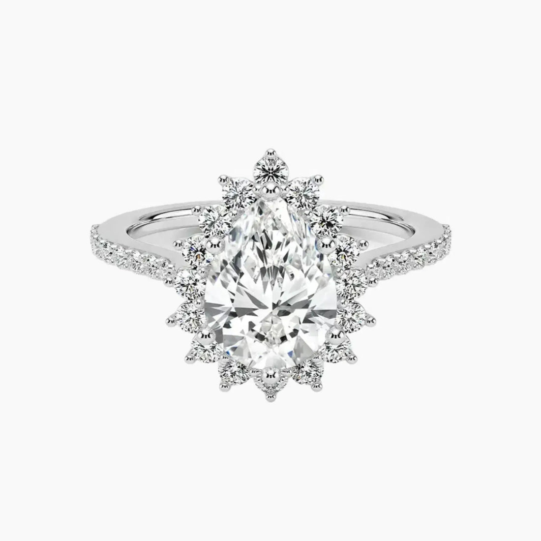 Soraya Pave Pear Designer 2.5 Carat Lab Grown Diamond Engagement Ring in 14K White Gold