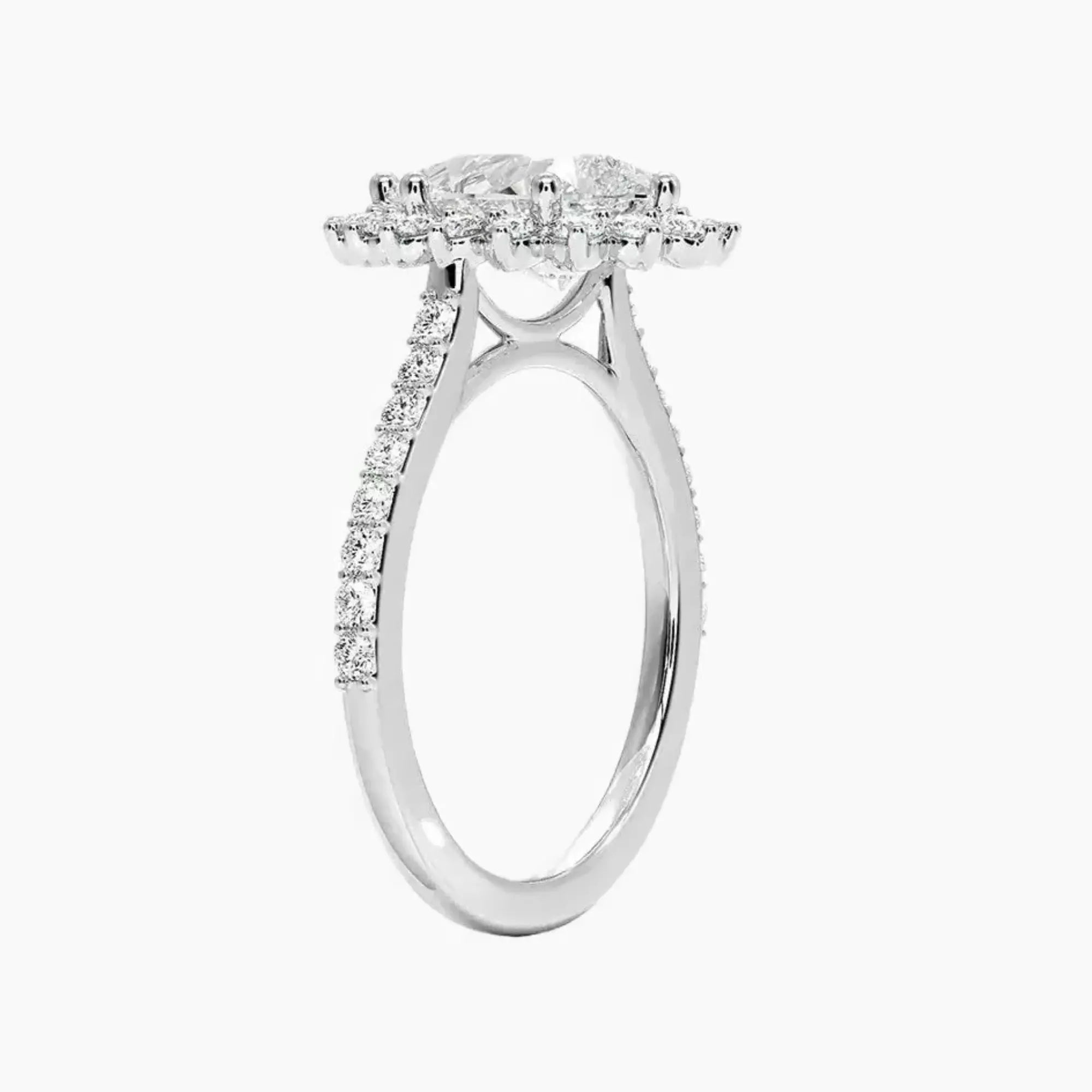 Soraya Pave Pear Designer 2.5 Carat Lab Grown Diamond Engagement Ring in 18K White Gold