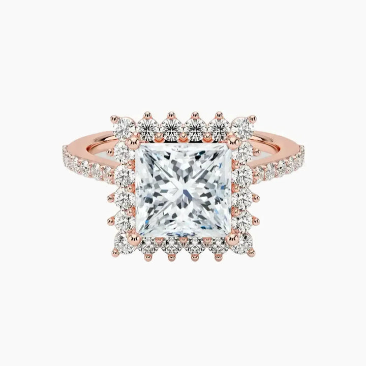 Soraya Pave Princess Designer 3 Carat Lab Grown Diamond Engagement Ring in 18K Rose Gold