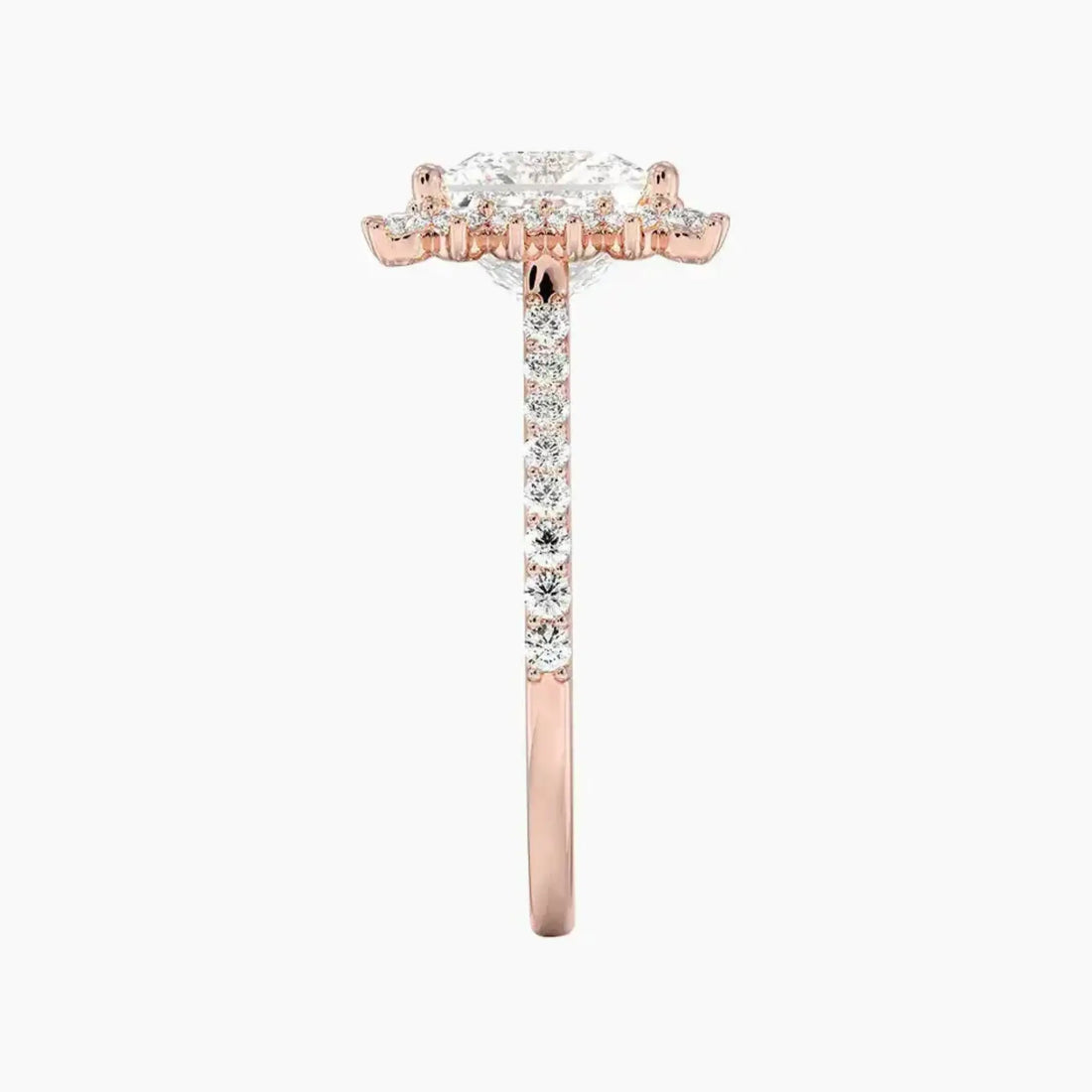 Soraya Pave Princess Designer 1 Carat Lab Grown Diamond Engagement Ring in 18K Rose Gold
