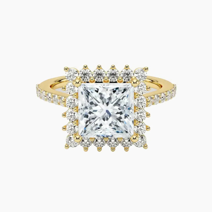 Soraya Pave Princess Designer 3 Carat Lab Grown Diamond Engagement Ring in 14K Yellow Gold