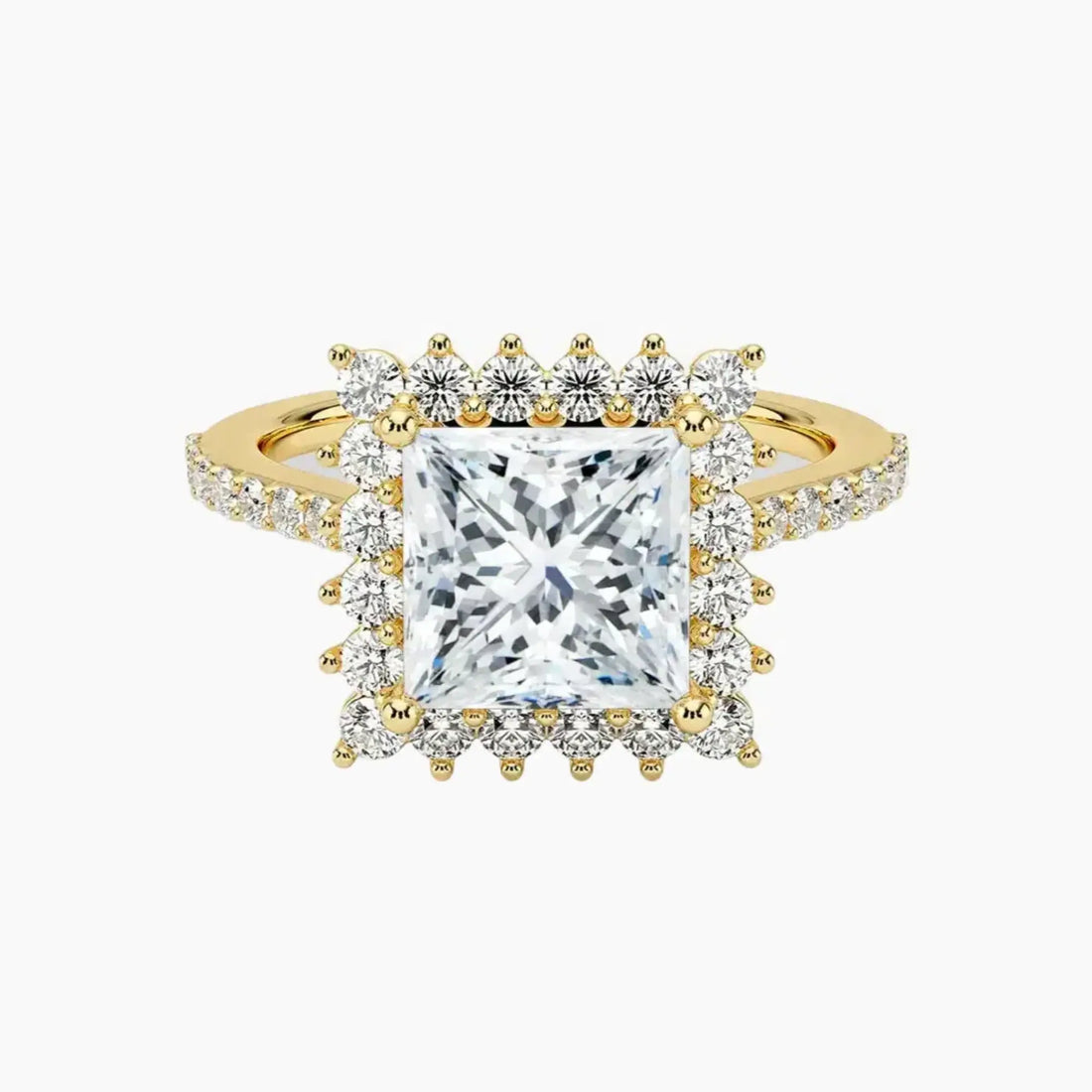 Soraya Pave Princess Designer 1.5 Carat Lab Grown Diamond Engagement Ring in 14K Yellow Gold