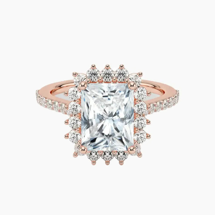 Soraya Pave Radiant Designer 2 Carat Lab Grown Diamond Engagement Ring in 18K Rose Gold