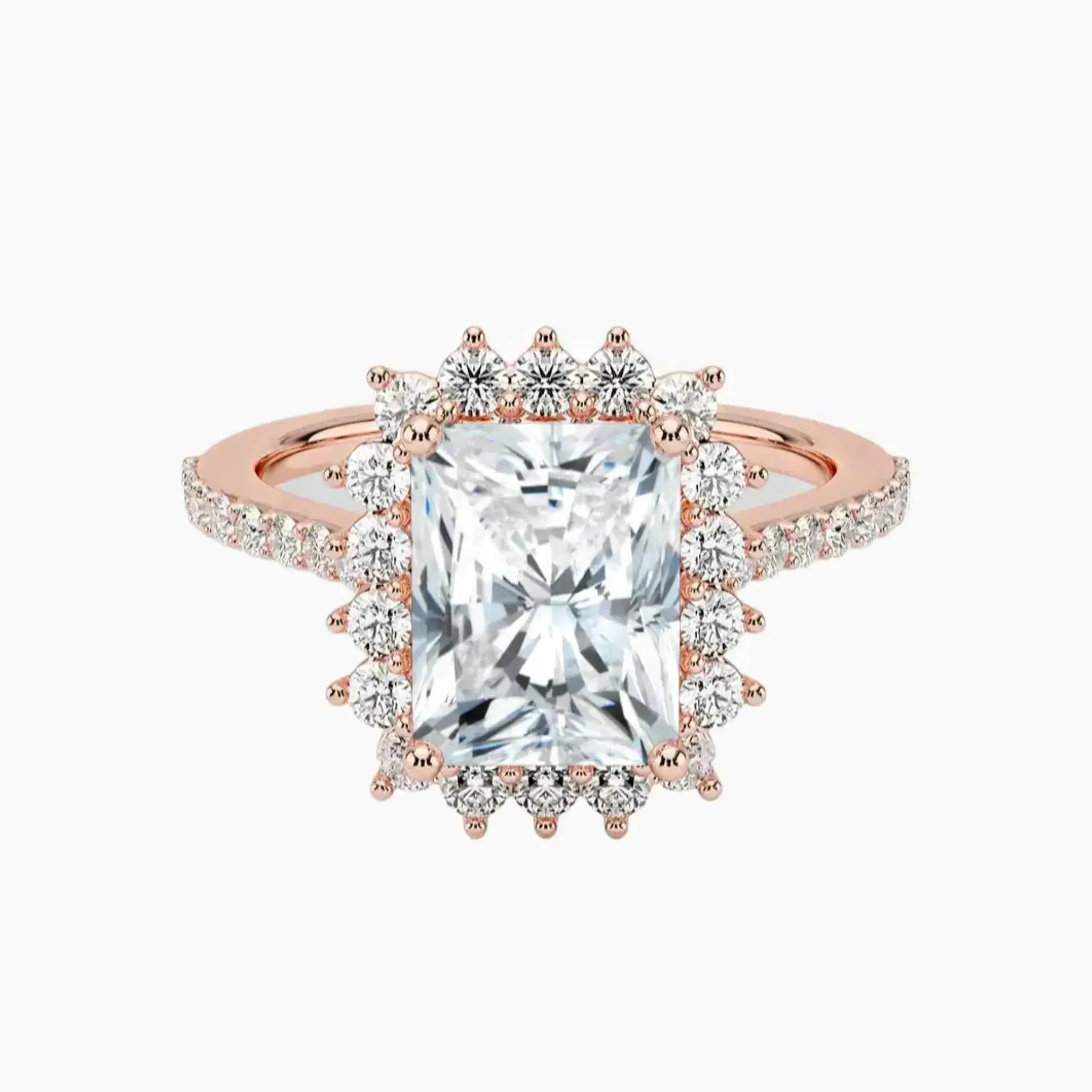Soraya Pave Radiant Designer 3 Carat Lab Grown Diamond Engagement Ring in 18K Rose Gold