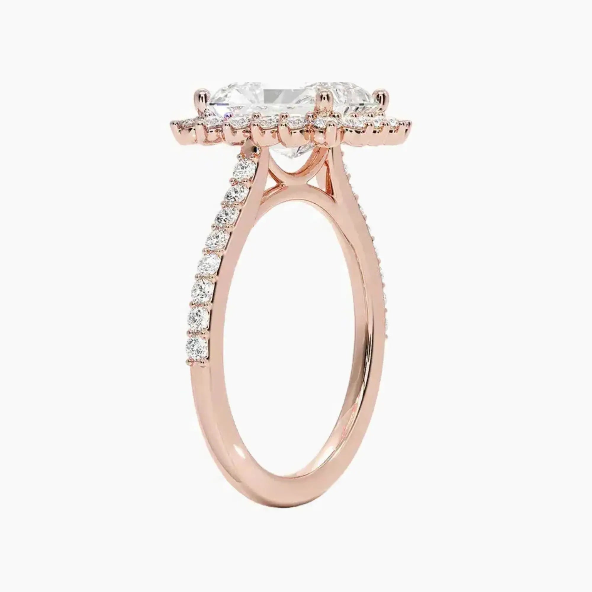 Soraya Pave Radiant Designer 1.5 Carat Lab Grown Diamond Engagement Ring in 18K Rose Gold