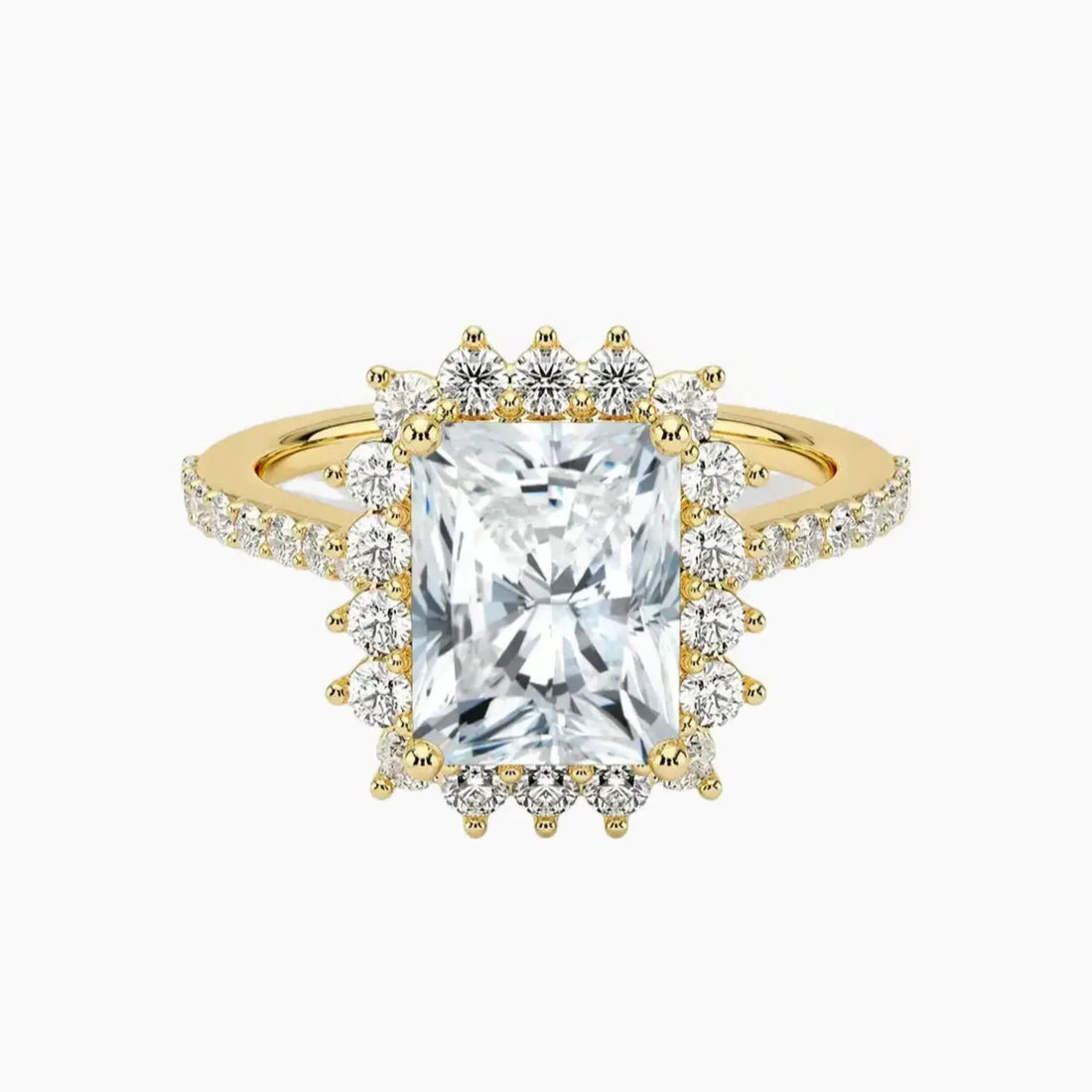 Soraya Pave Radiant Designer 2 Carat Lab Grown Diamond Engagement Ring in 18K Yellow Gold