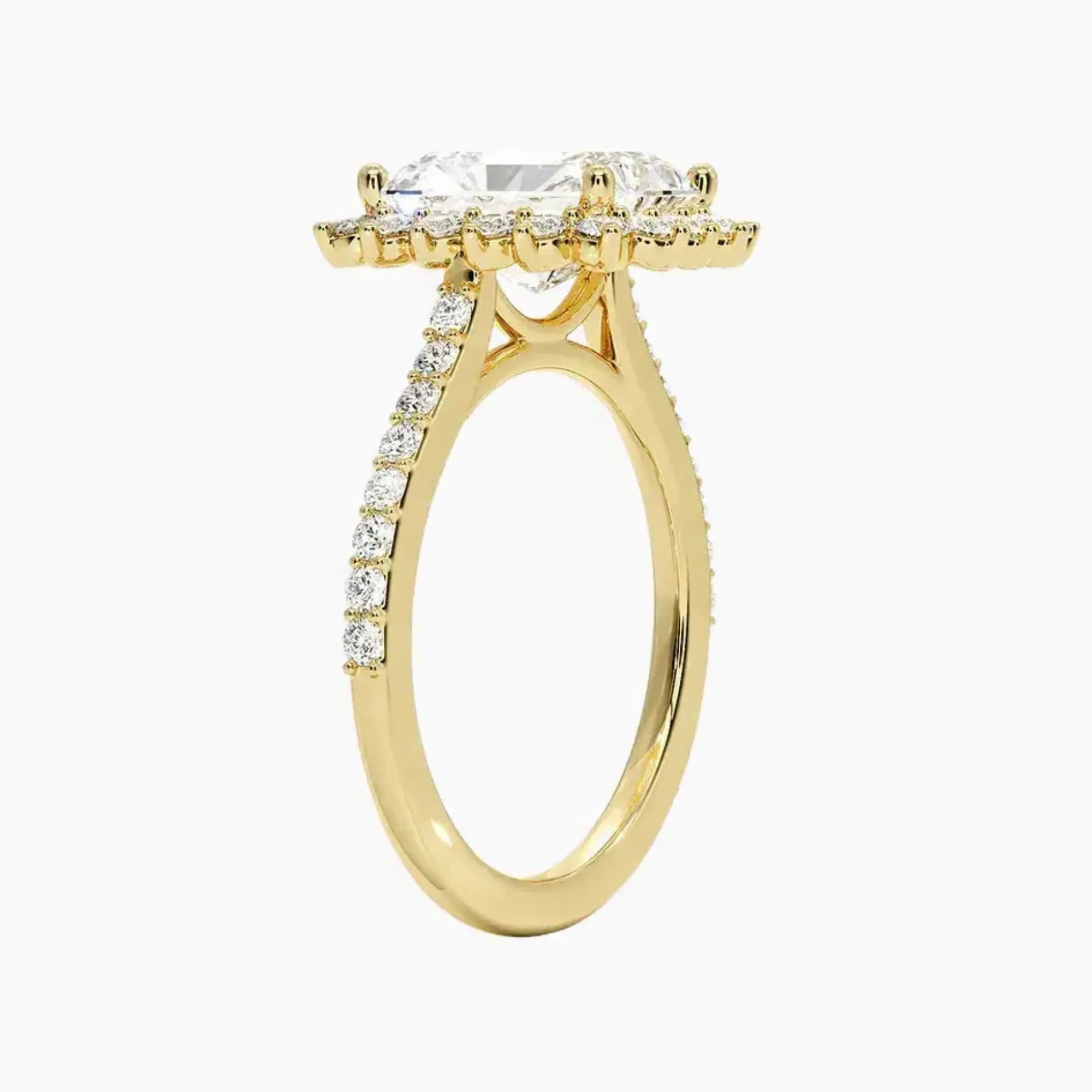 Soraya Pave Radiant Designer 2.5 Carat Lab Grown Diamond Engagement Ring in 18K Yellow Gold