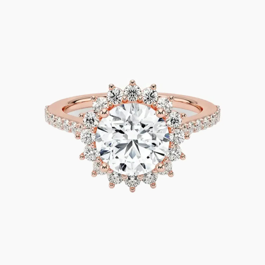 Soraya Pave Round Designer 3 Carat Lab Grown Diamond Engagement Ring in 14K Rose Gold
