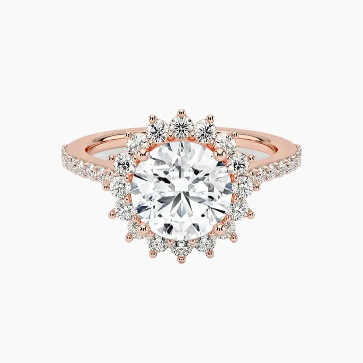 Soraya Pave Round Designer 2.5 Carat Lab Grown Diamond Engagement Ring in 18K Rose Gold