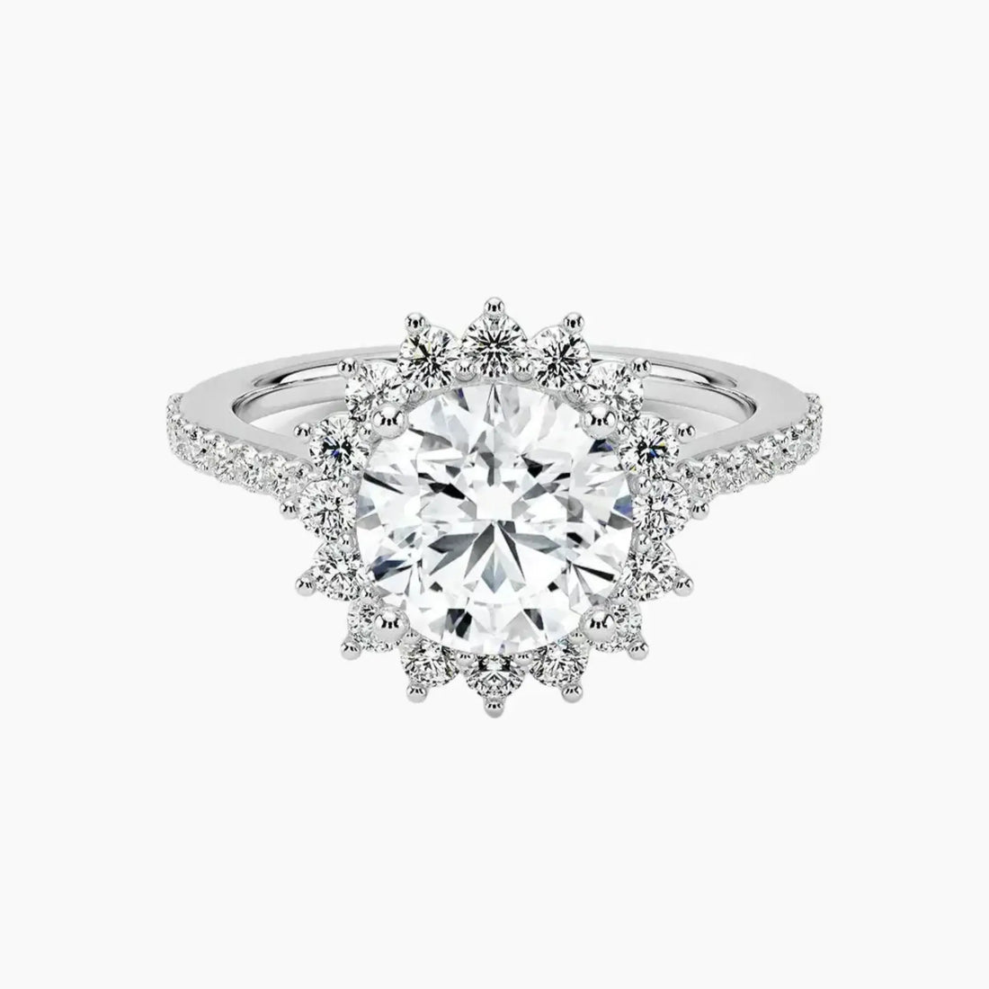 Soraya Pave Round Designer 3 Carat Lab Grown Diamond Engagement Ring in 18K White Gold