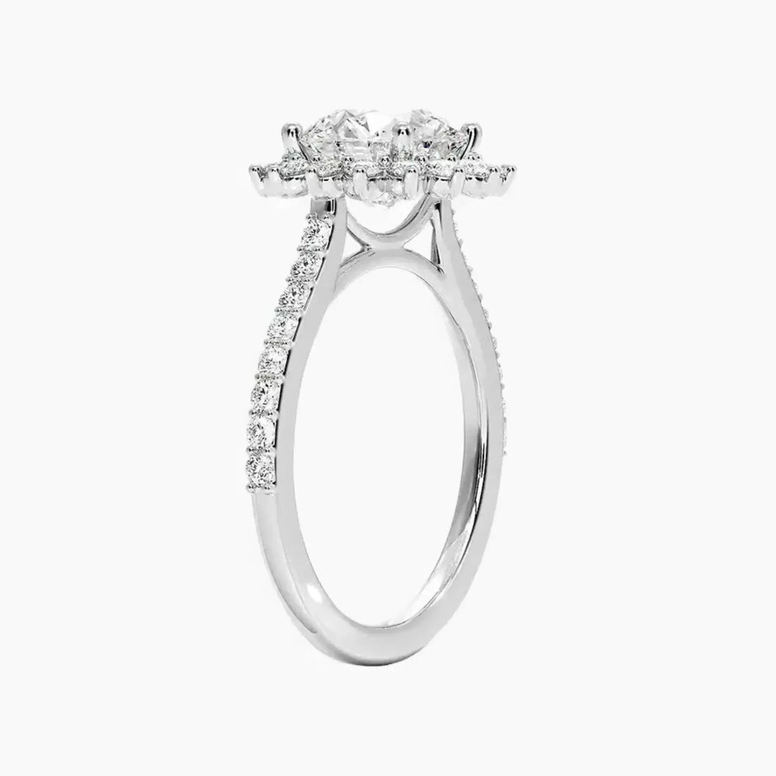Soraya Pave Round Designer 1 Carat Lab Grown Diamond Engagement Ring in 18K Rose Gold