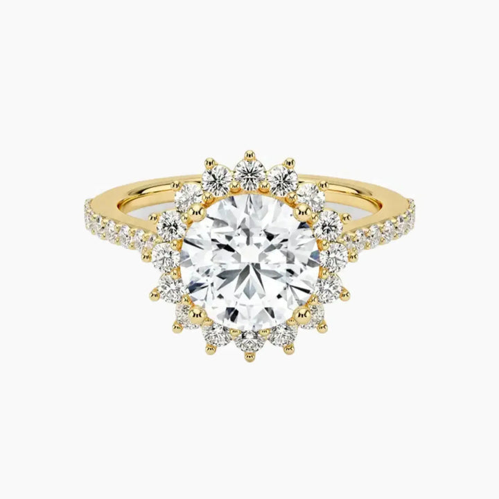 Soraya Pave Round Designer 1.5 Carat Lab Grown Diamond Engagement Ring in 18K Yellow Gold