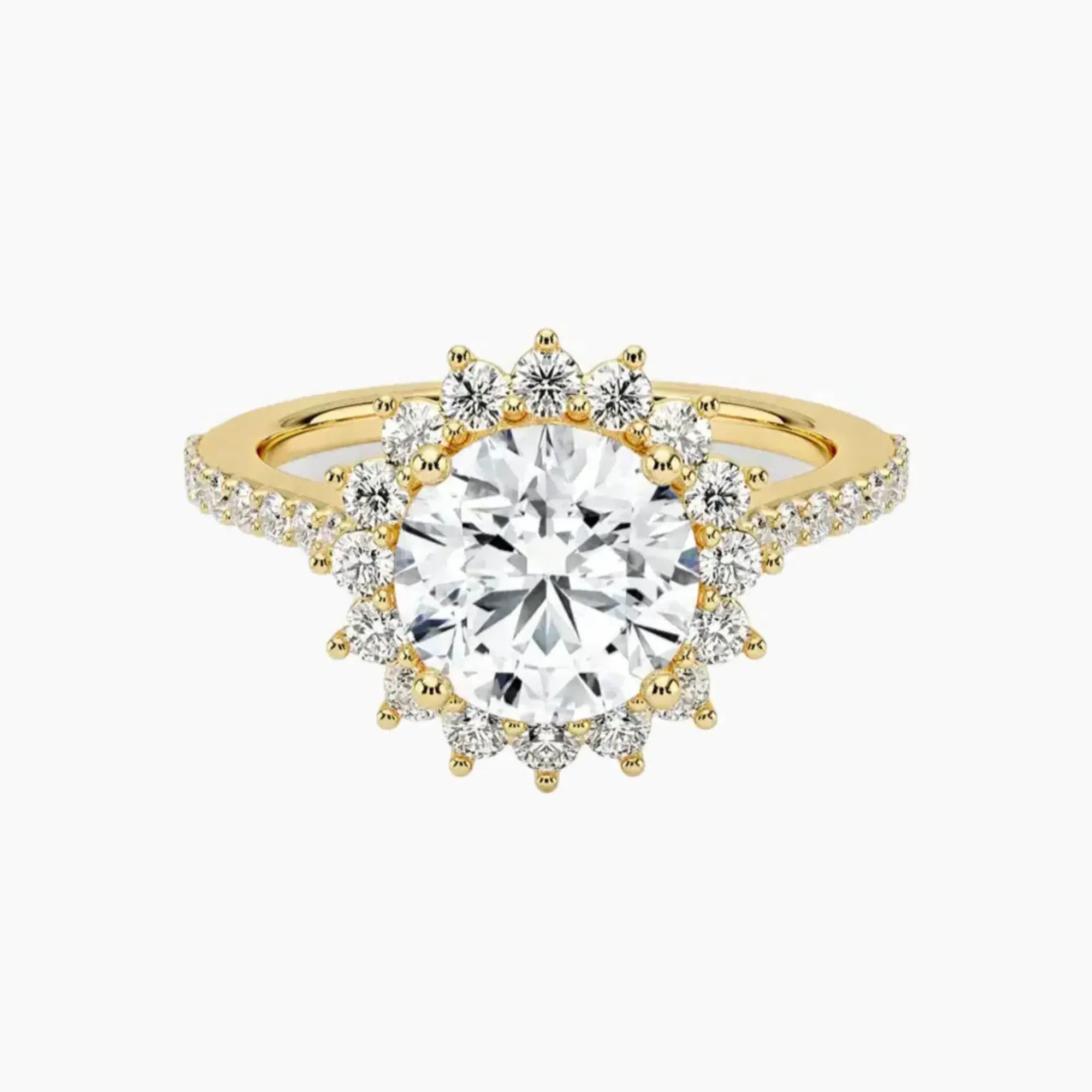 Soraya Pave Round Designer 2 Carat Lab Grown Diamond Engagement Ring in 18K Yellow Gold