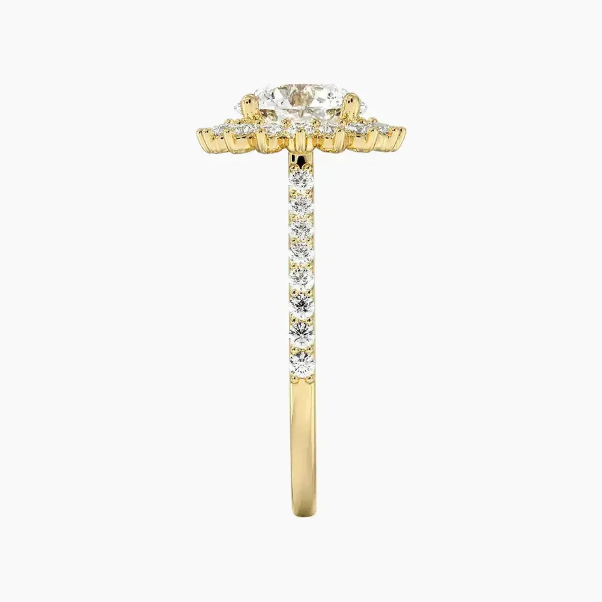 Soraya Pave Round Designer 3 Carat Lab Grown Diamond Engagement Ring in 18K Yellow Gold