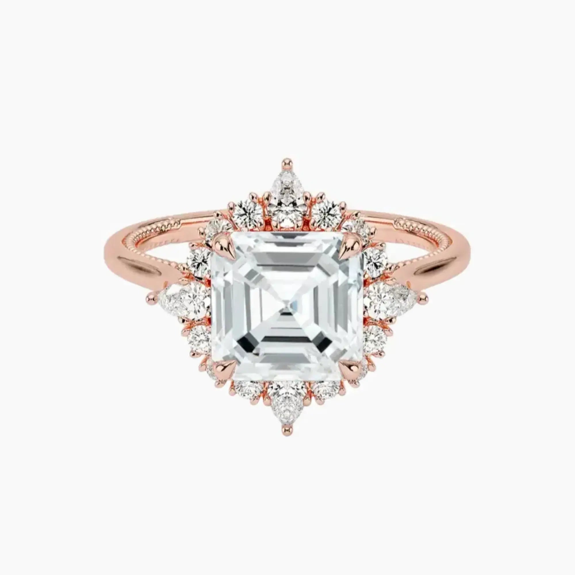 Elara Asscher Designer 1 Carat Lab Grown Diamond Engagement Ring in 14K Rose Gold