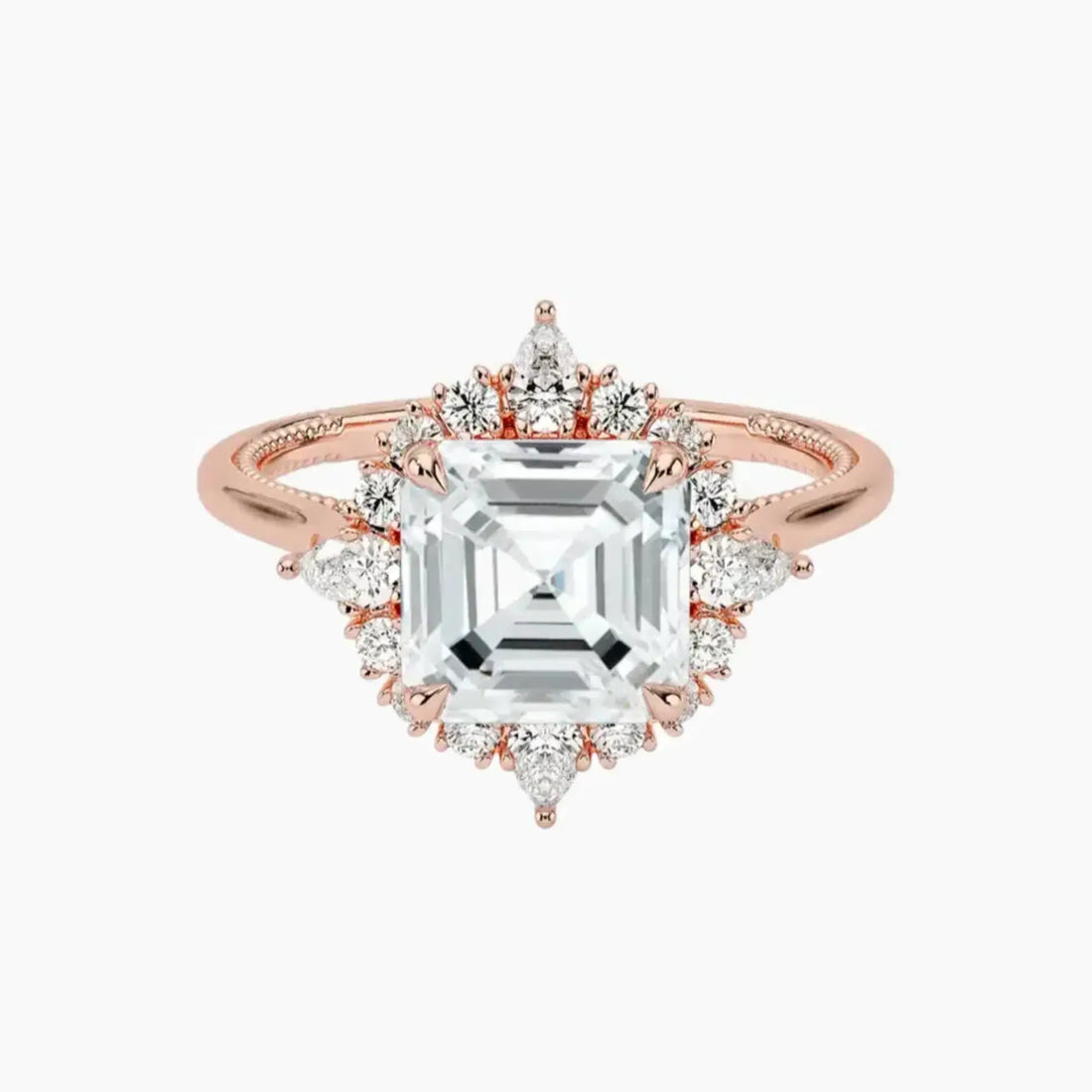 Elara Asscher Designer 1 Carat Lab Grown Diamond Engagement Ring in 14K Yellow Gold