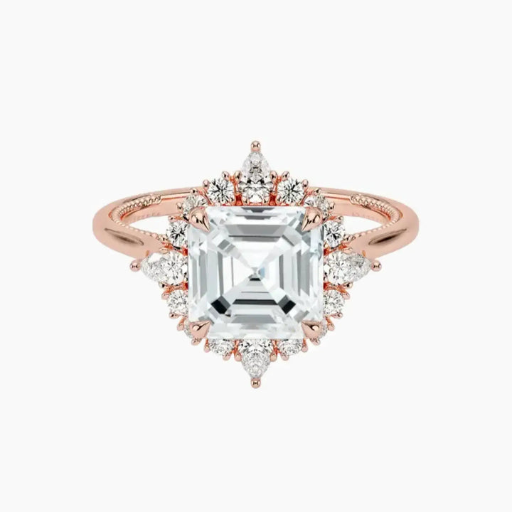 Elara Asscher Designer 1.5 Carat Lab Grown Diamond Engagement Ring in 14K Rose Gold