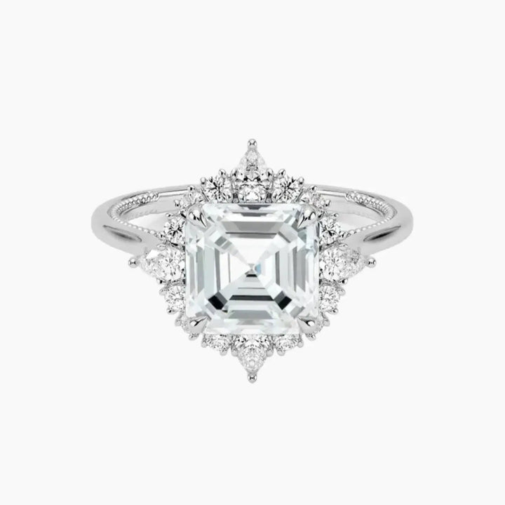 Elara Asscher Designer 3 Carat Lab Grown Diamond Engagement Ring in 14K White Gold