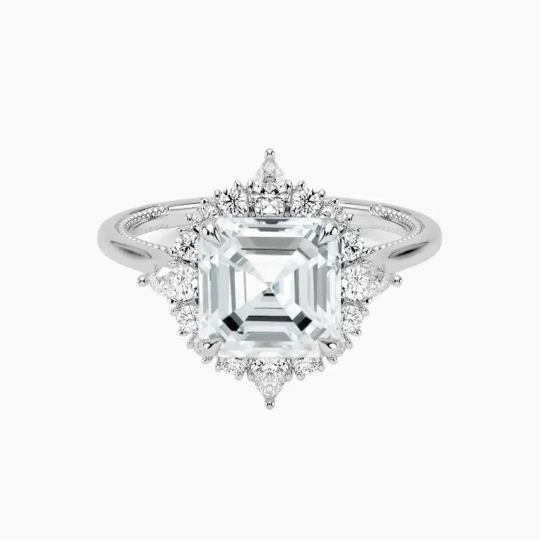 Elara Asscher Designer 2.5 Carat Lab Grown Diamond Engagement Ring in 14K White Gold