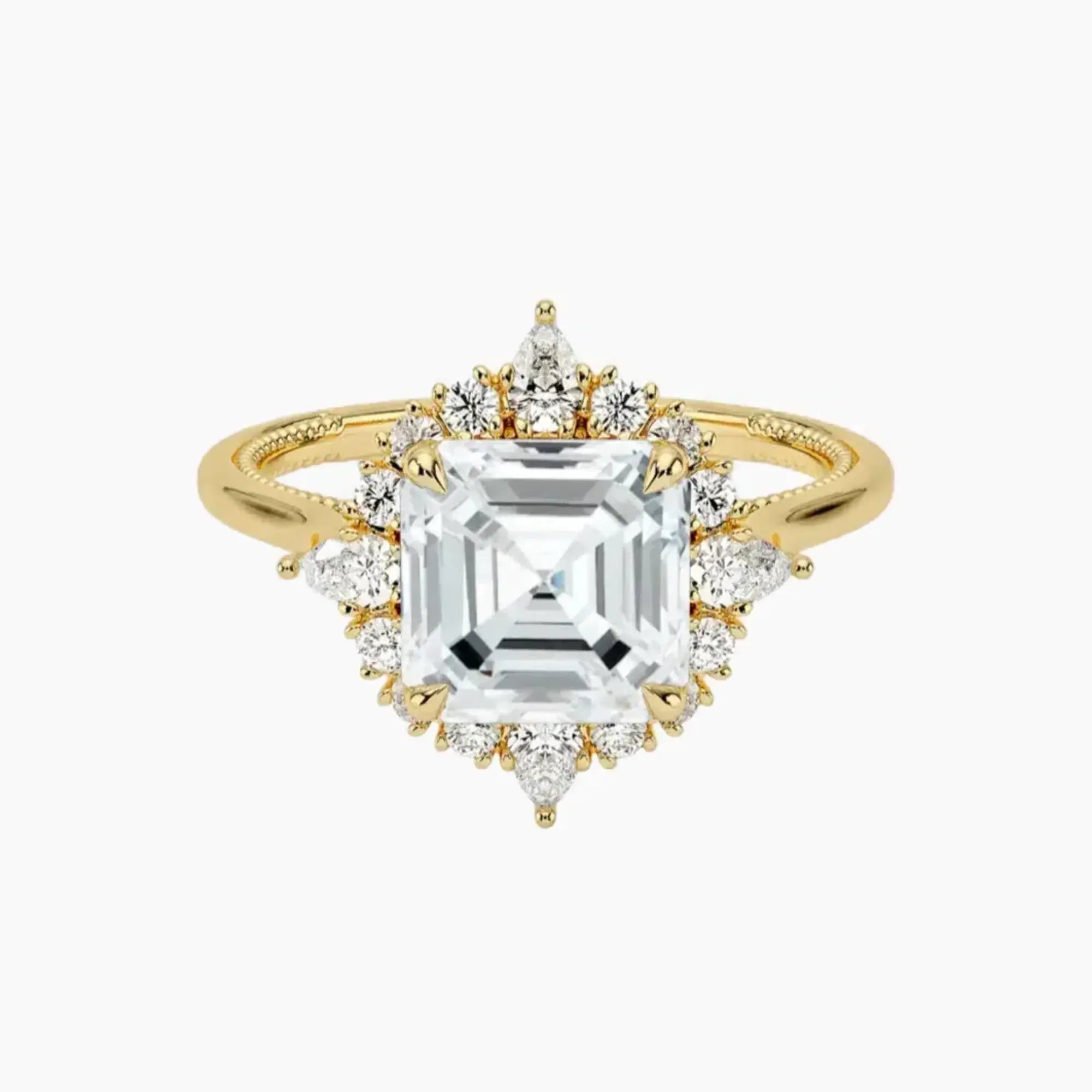 Elara Asscher Designer 2.5 Carat Lab Grown Diamond Engagement Ring in 18K Yellow Gold