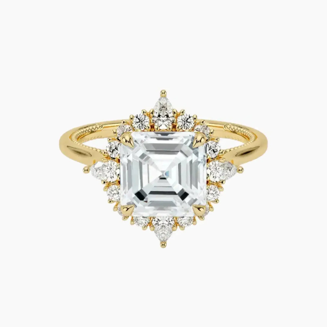 Elara Asscher Designer 1 Carat Lab Grown Diamond Engagement Ring in 18K White Gold