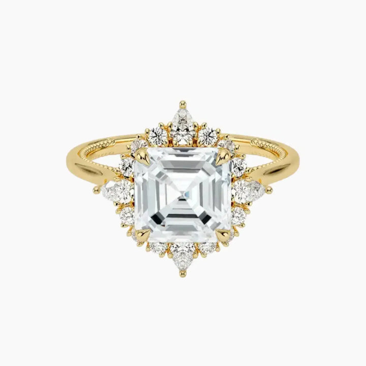 Elara Asscher Designer 3 Carat Lab Grown Diamond Engagement Ring in 14K Yellow Gold