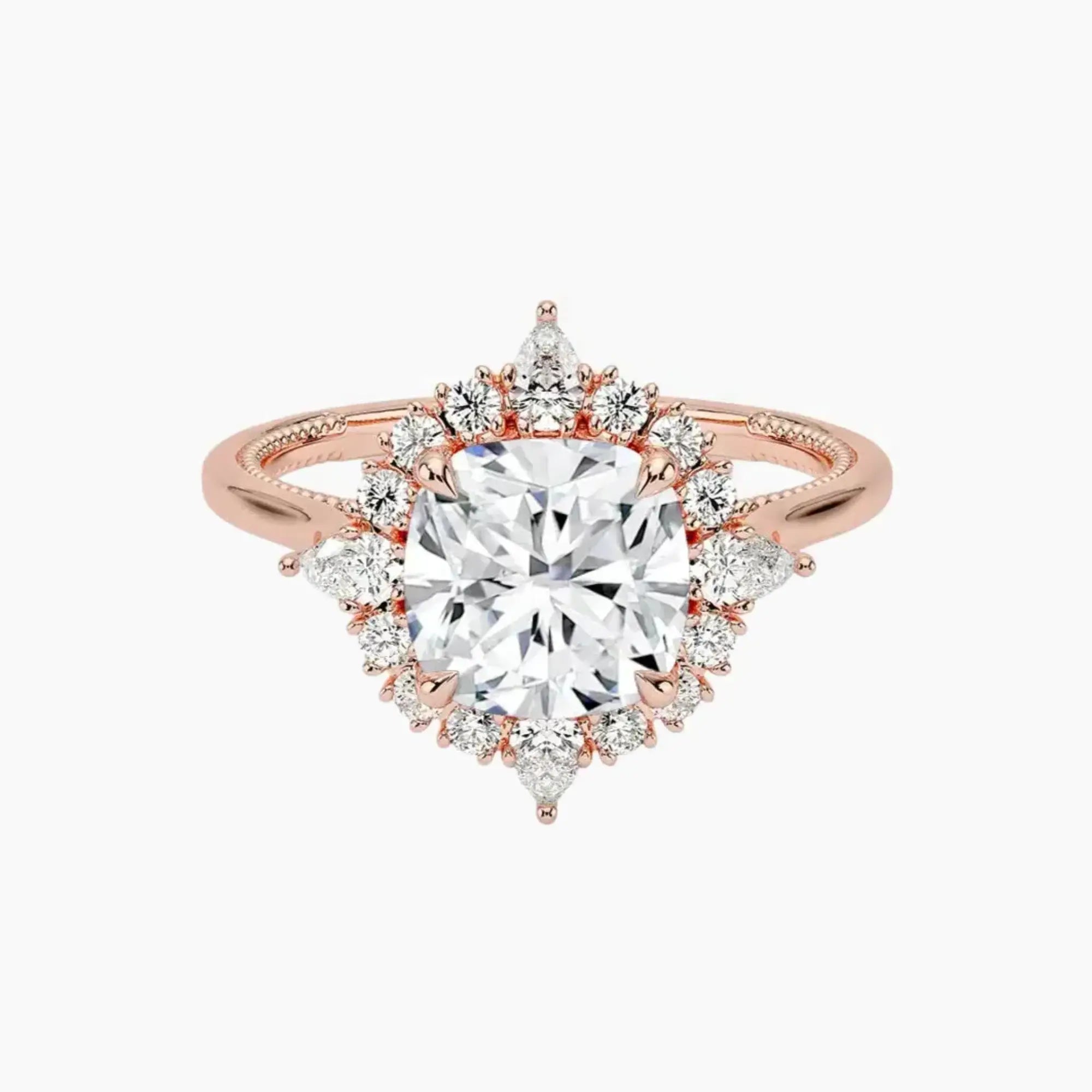 Elara Cushion Designer 2.5 Carat Lab Grown Diamond Engagement Ring in 18K Rose Gold