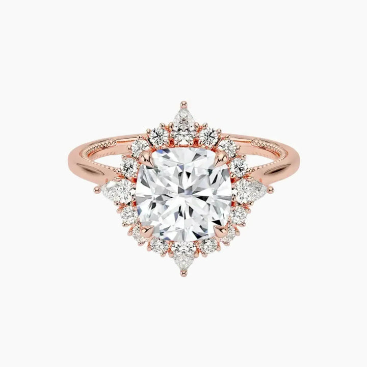 Elara Cushion Designer 3 Carat Lab Grown Diamond Engagement Ring in 14K Rose Gold