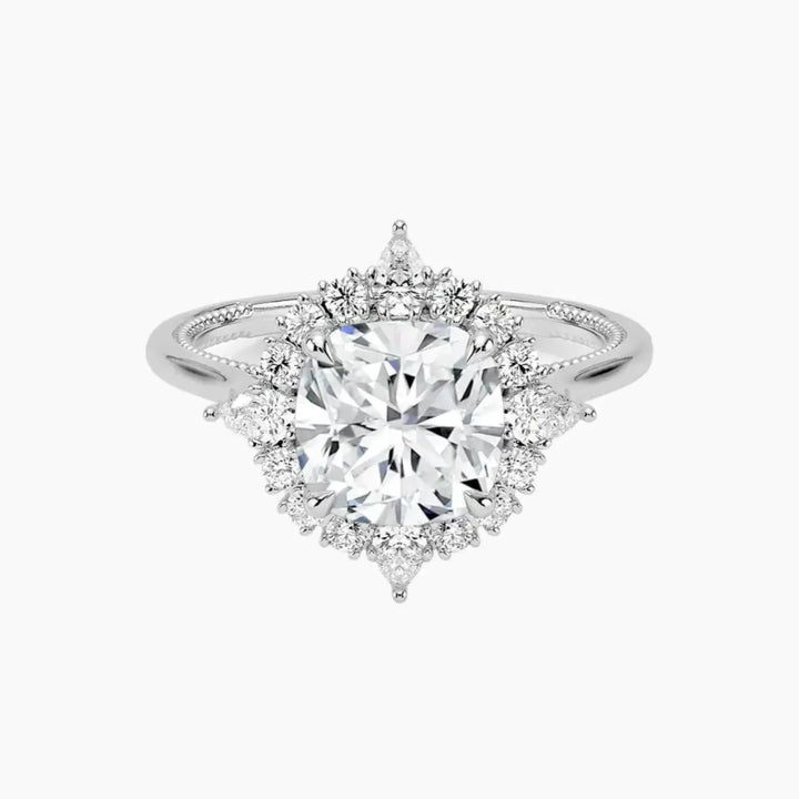 Elara Cushion Designer 3 Carat Lab Grown Diamond Engagement Ring in 14K White Gold