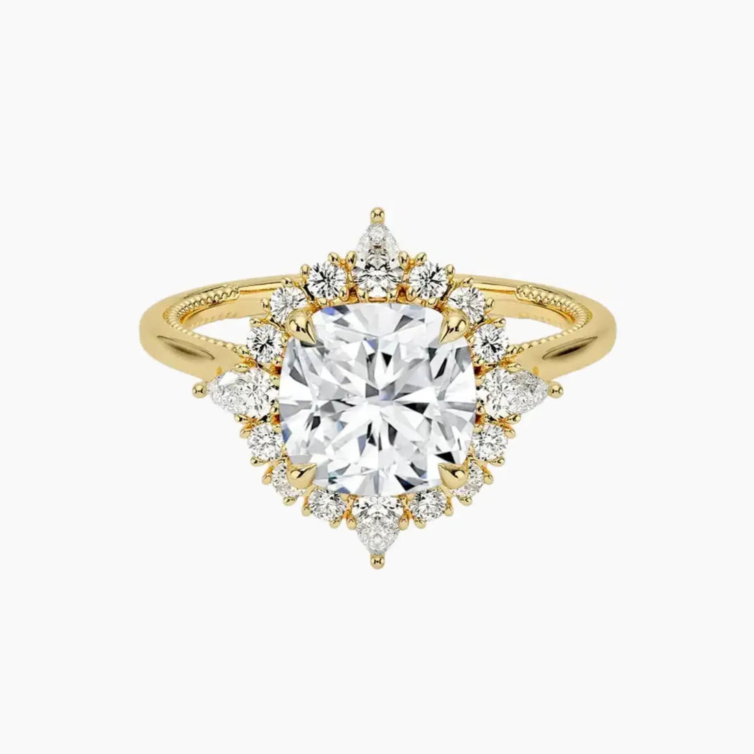 Elara Cushion Designer 1 Carat Lab Grown Diamond Engagement Ring in 14K Yellow Gold