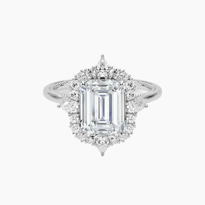 Elara Emerald Designer 2 Carat Lab Grown Diamond Engagement Ring in 14K White Gold