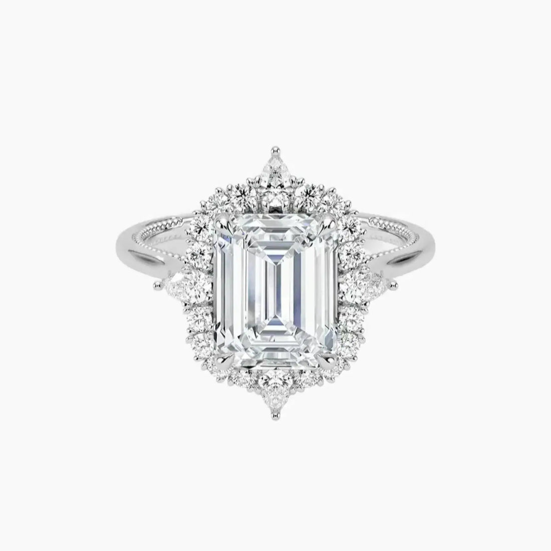 Elara Emerald Designer 2.5 Carat Lab Grown Diamond Engagement Ring in 14K White Gold