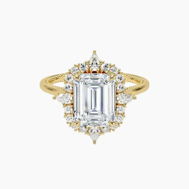 Elara Emerald Designer 2.5 Carat Lab Grown Diamond Engagement Ring in 18K Yellow Gold