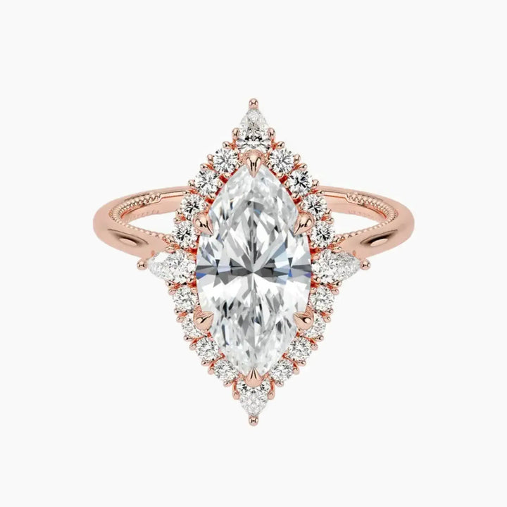 Elara Marquise Designer 3 Carat Lab Grown Diamond Engagement Ring in 14K Rose Gold