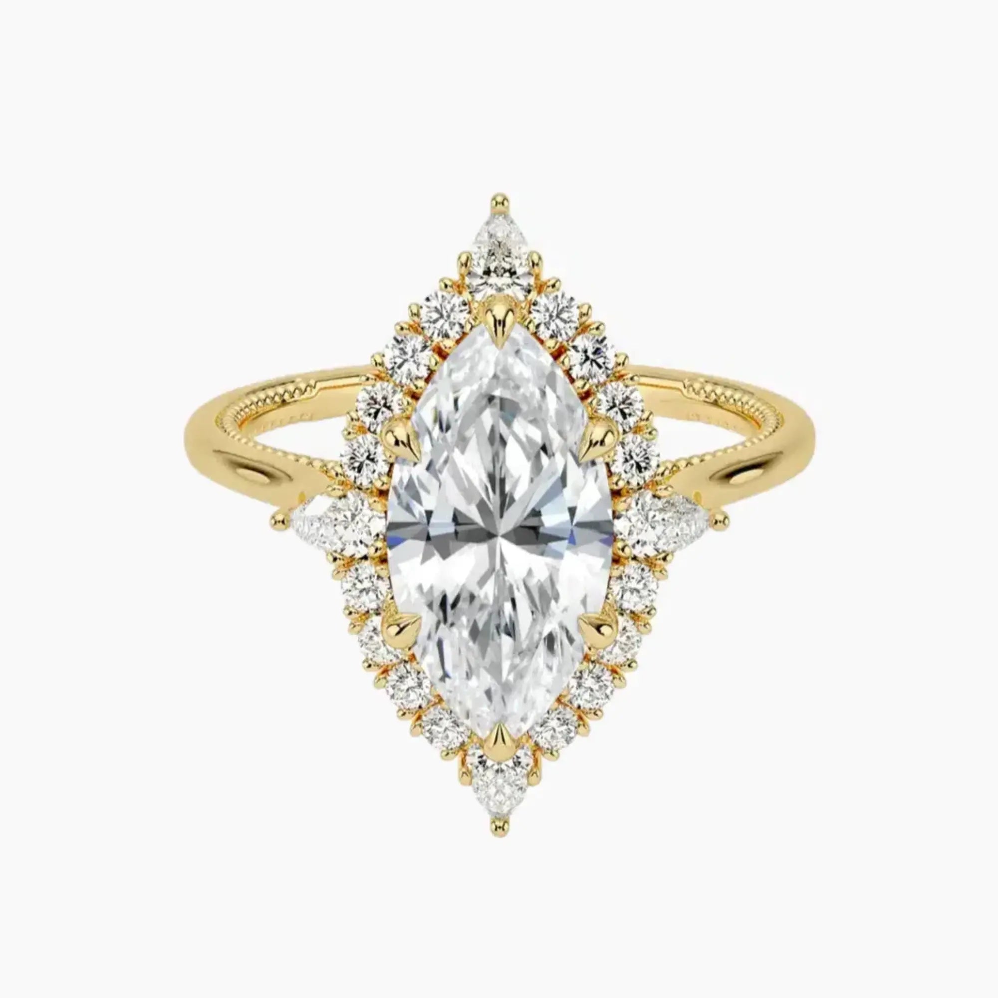 Elara Marquise Designer 1.5 Carat Lab Grown Diamond Engagement Ring in 14K Yellow Gold