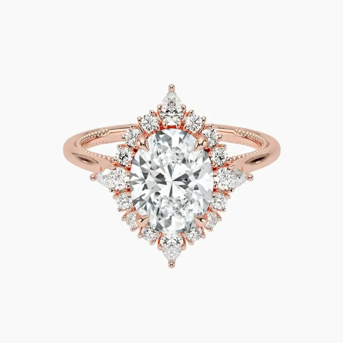 Elara Oval Designer 3 Carat Lab Grown Diamond Engagement Ring in 18K White Gold