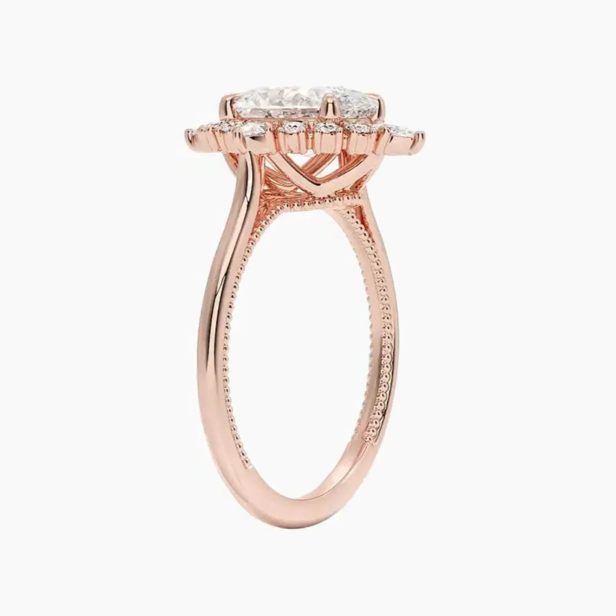Elara Oval Designer 1 Carat Lab Grown Diamond Engagement Ring in 18K Rose Gold