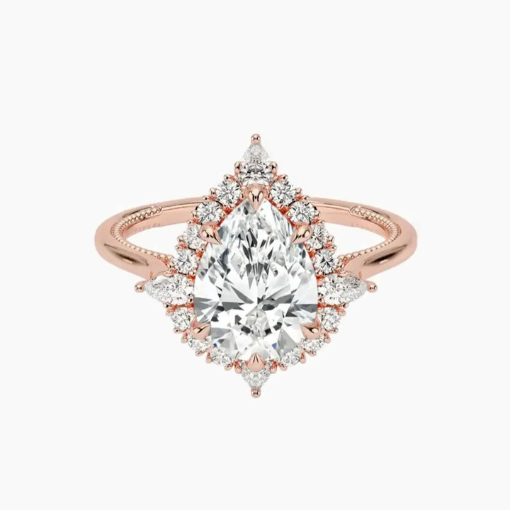 Elara Pear Designer 3 Carat Lab Grown Diamond Engagement Ring in 18K Rose Gold