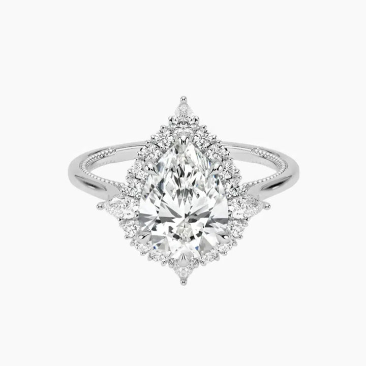 Elara Pear Designer 2 Carat Lab Grown Diamond Engagement Ring in 14K White Gold