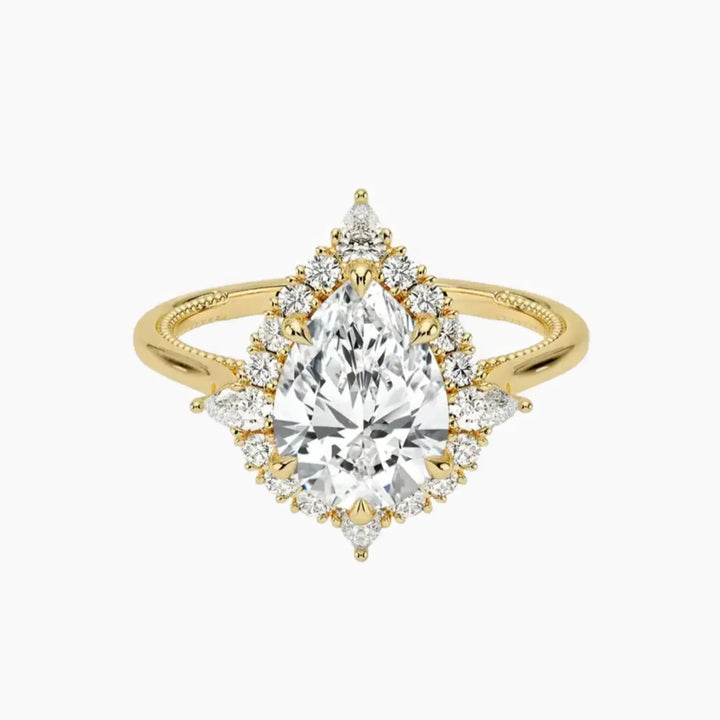 Elara Pear Designer 1.5 Carat Lab Grown Diamond Engagement Ring in 18K Yellow Gold