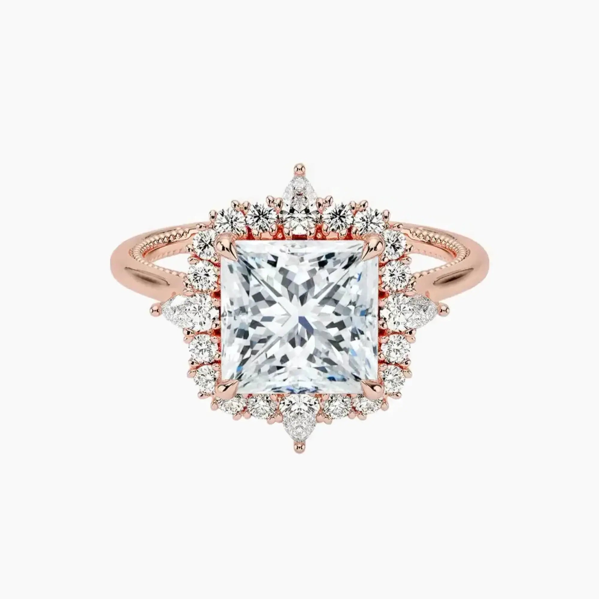 Elara Princess Designer Diamond Ring Setting in 18K Rose Gold